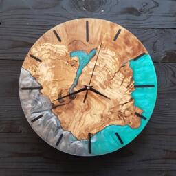Custom Resin & Olive Wood Wall Clock Live Edge Rustic Home Decor - thumbnail 2