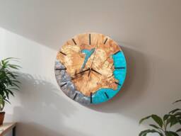 Custom Resin & Olive Wood Wall Clock Live Edge Rustic Home Decor