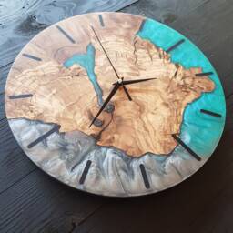 Custom Resin & Olive Wood Wall Clock Live Edge Rustic Home Decor - thumbnail 3
