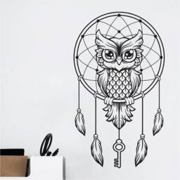 Mandala Owl Dream Catcher Vinyl Wall Art, Decal, Sticker, Transfer, Mural, Removable, Decoration, Interior, Exterior, - 0893 - thumbnail 1