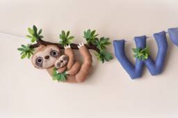 Sloth Nursery Decor Felt Name Banner, Baby Room Wall Art - thumbnail 1