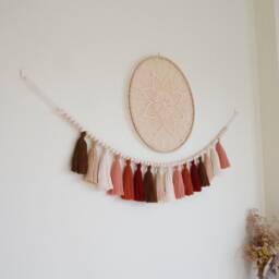 Macrame Tassel Garland Blush Terracotta Wood Bead Wall Decor - thumbnail 2