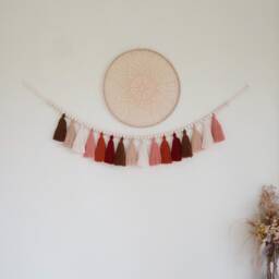 Macrame Tassel Garland Blush Terracotta Wood Bead Wall Decor - thumbnail 3