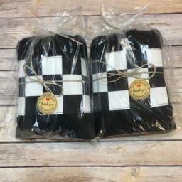 Checkered Bath Towel Black & White Trim, 100% Cotton - thumbnail 3