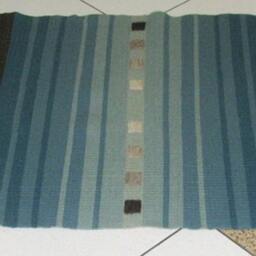 Handwoven Runner Rug Natural Wool, Blue & Beige Striped Gradient - thumbnail 2