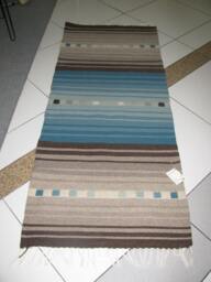 Handwoven Runner Rug Natural Wool, Blue & Beige Striped Gradient - thumbnail 1