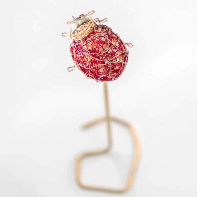 Gold Red Ladybug Art Line Drawing Small Bug Sculpture Wire Insect Modern Table Decor - image 1