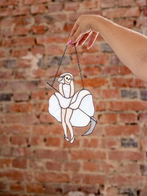 Halloween Stained Glass Suncatcher Marilyn Woman Monro Home House Window Wall Hangings Horror Ornament Gift Witch Decor - image 1