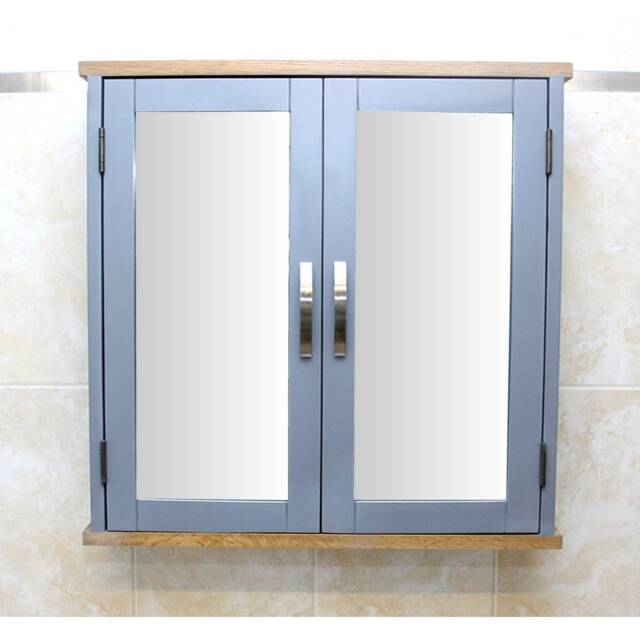 Bathroom Storage Cabinet Grey Painted Wall Mounted Mirrored 352G - image 1