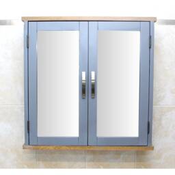 Bathroom Storage Cabinet Grey Painted Wall Mounted Mirrored 352G - thumbnail 1