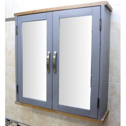 Bathroom Storage Cabinet Grey Painted Wall Mounted Mirrored 352G - thumbnail 2