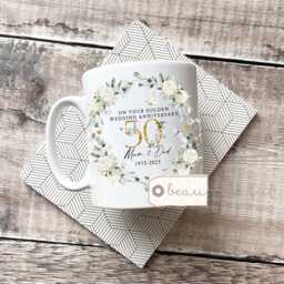 Personalised Golden Gold Wedding Anniversary Cushion Anniversary Gift 50Th 50 Cushion Ruby Emerald Silver - thumbnail 3