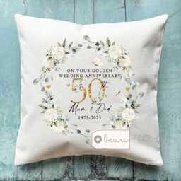 Personalised Golden Gold Wedding Anniversary Cushion Anniversary Gift 50Th 50 Cushion Ruby Emerald Silver