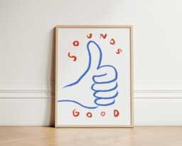 Sounds Good Print, Thumbs Up Wall Art Poster Decor, Positive Art, Illustration Unframed - thumbnail 1