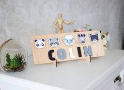 Personalized Wood Name Puzzle With Animals, Baby Shower Gift