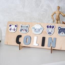 Personalized Wood Name Puzzle With Animals, Baby Shower Gift - thumbnail 2