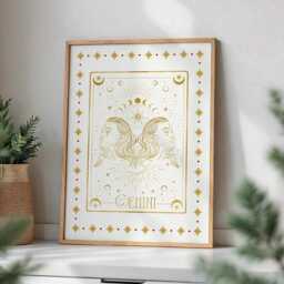 Gemini Zodiac Aesthetic Wall Art, Trendy Print, Astrology Decor, Celestial Star Sign Poster, Spiritual Gift - thumbnail 1