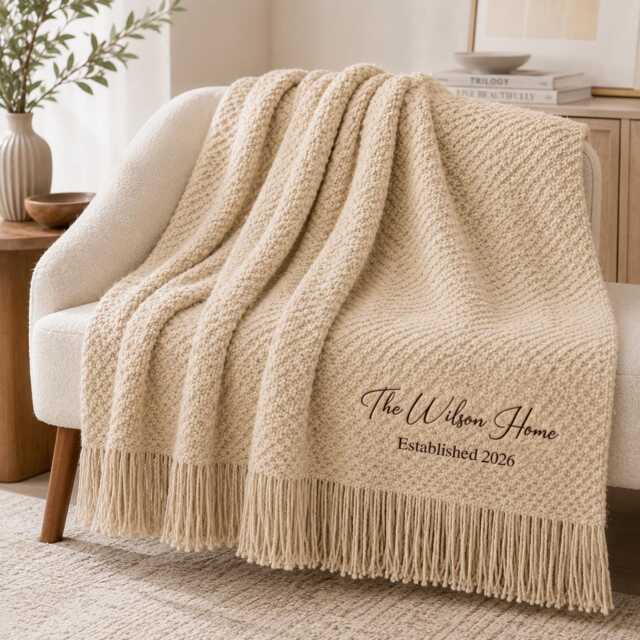 Custom Embroidered Throw Blanket, Chunky Knit Sofa Blanket With Fringe, Personalized Home Decor Cozy Bedroom Gift - image 1