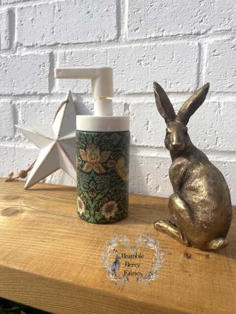 William Morris Strawberry Thief Black Inspired Soap Lotion Dispenser Hand Wash Decoupaged Glass Handmade - image 1