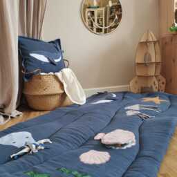 Blue Linen Baby Play Mat With Ocean Animals, Developmental, Activity Toys, Montessori Tummy Time - thumbnail 3