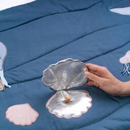 Blue Linen Baby Play Mat With Ocean Animals, Developmental, Activity Toys, Montessori Tummy Time - thumbnail 4
