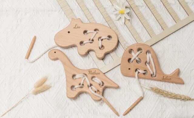 Personalized Spinning Toy/Dinosaur Wooden Lacing Montessori Toys Ideal Gift For Kids Toy - image 1