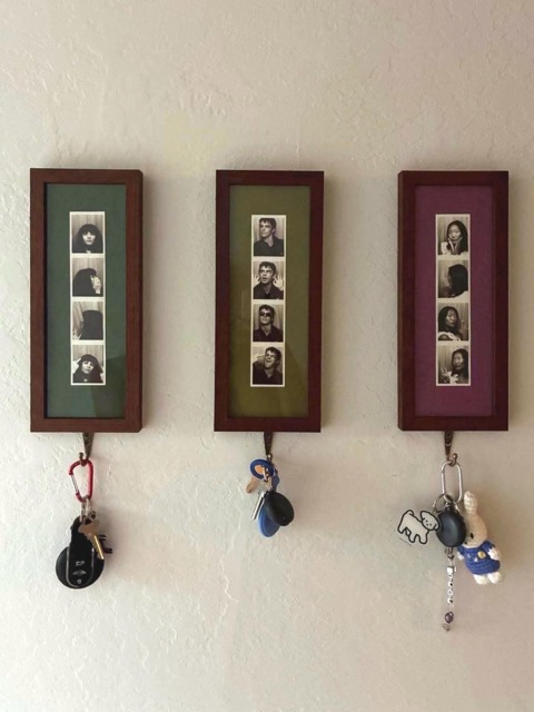 Custom Photo Strip Key Holder Frame, Personalized Photobooth Picture Frame With Hook, Vintage Wood Wall For Keys - image 1