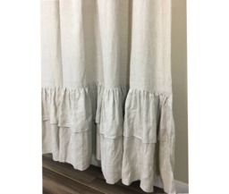 Natural Linen Curtains With Two Tiered Of Mermaid Long Ruffles, Farm House Style, Ruffled Curtains, Extra Long Shabby Chic, A Pair - thumbnail 1