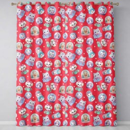 Cute Kawaii Christmas Pets Snow Globe Gifts Red Background Seamless Pattern Readymade Eyelet Ring Top Thermal 100% Blackout Curtains - thumbnail 2