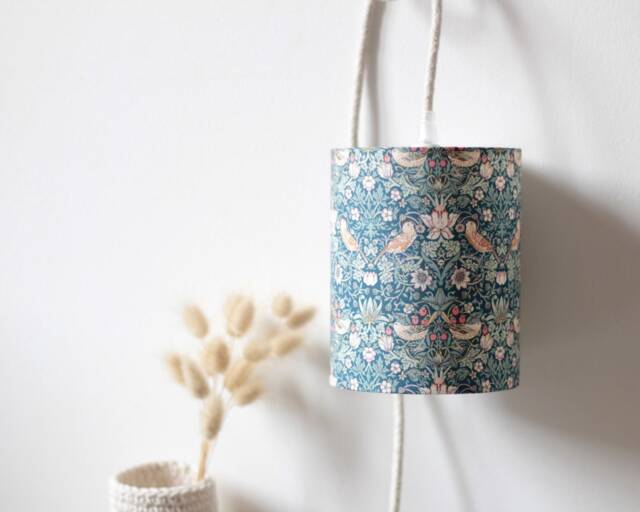 English Garden - Portable Lamp, Floral Fabric, Light Fixture, Pendant Bedside William Morris, Liberty Strawberry - image 1