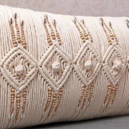 Off-White Cotton Macrame Bohemian, Bali Style Pillow Cover, Decorative Handmade Throw Cover, Embroidered Cover Wlcc049 - thumbnail 3