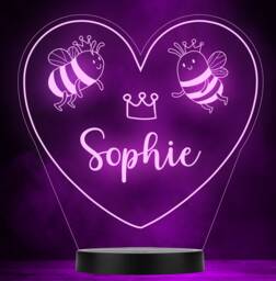 Bumble Bee Heart Queen Crown Personalised Gift Colour Change Lamp Night Light - thumbnail 1