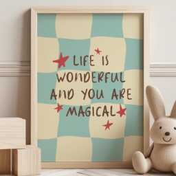Life Is Wonderful & You Are Magical Print, Whimsical Retro Wall Art, Nursery Cute Kids Poster, Boho Children's Bedroom Art - thumbnail 2