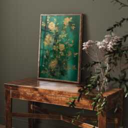 Emerald Green & Gold Floral Wall Art Print - Nature-Inspired Botanical Painting - thumbnail 3
