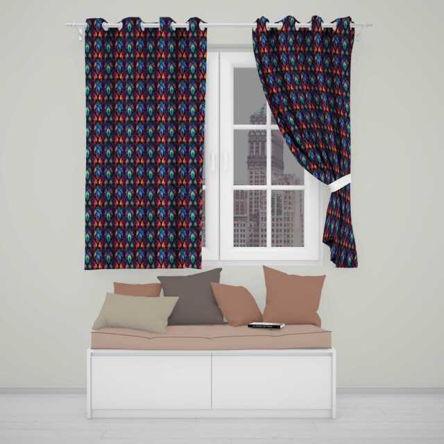 Vibrant Stained Glass Gothic Arch Multicolour Seamless Pattern Readymade Eyelet Ring Top Thermal 100% Blackout Curtains - image 1