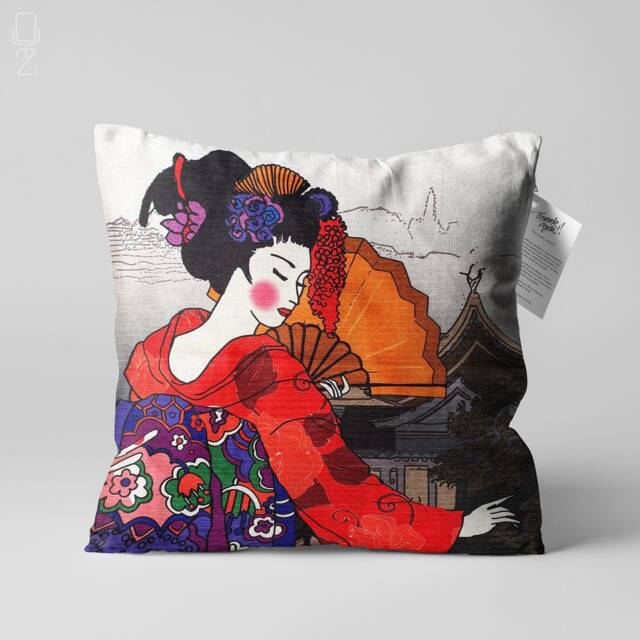 Cushion Cover With Red Dress Japanese Lady Design - Double Sided Printing Throw Pillow On The Chenille Different Sizes Oeko-Tex - image 1
