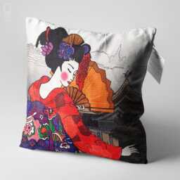 Cushion Cover With Red Dress Japanese Lady Design - Double Sided Printing Throw Pillow On The Chenille Different Sizes Oeko-Tex - thumbnail 3