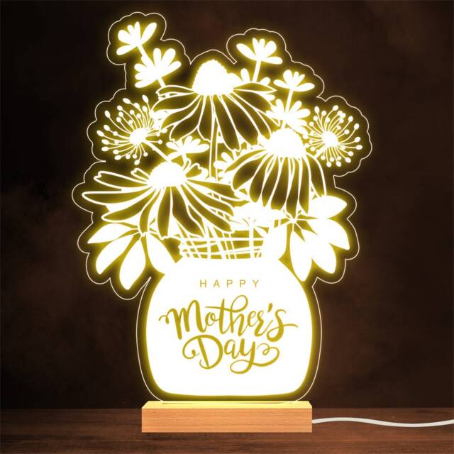 Happy Mother's Day Flowers in A Vase Mum Bouquet Personalised Gift Night Light - image 1