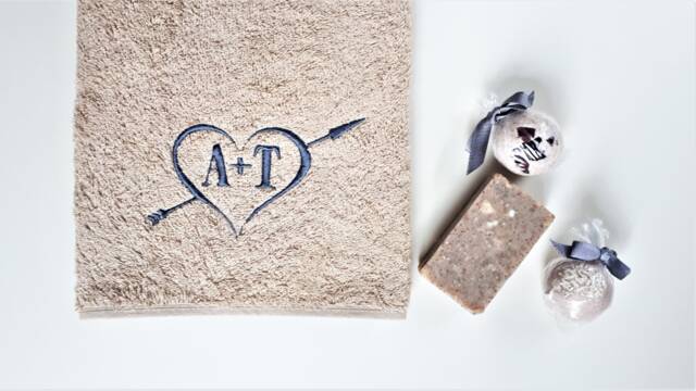 Custom Embroidered Cotton Towel, Personalized Wedding Anniversary Gift - image 1