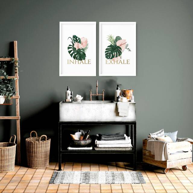 Trendy Tropical Botanical Framed Set Of 2 Wall Art Prints For Home Decor Bathroom & Spa, Watercolour Greenery Toilet Decor - image 1