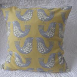 Handmade Scandi Bird Print Pillow Cover, Saffron Yellow Cotton - 16 Inch - thumbnail 2