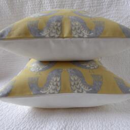 Handmade Scandi Bird Print Pillow Cover, Saffron Yellow Cotton - 16 Inch - thumbnail 3