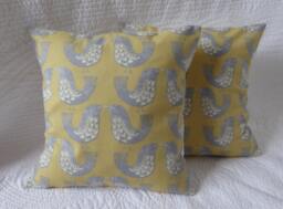 Handmade Scandi Bird Print Pillow Cover, Saffron Yellow Cotton - 16 Inch - thumbnail 1
