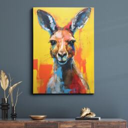 Colorful Kangaroo Animal Abstract Oil Painting Splatter Style Wall Art, Framed Canvas Poster Print, Home Kitchen Office Room Decor, Gifts - thumbnail 1