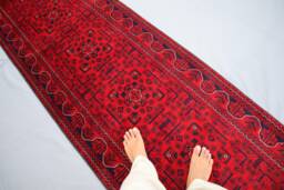 20 Ft Red Runner Rug, Afghan Hand Knotted Veg Dyes Wool Bukhara Long Hallway Runner, Entryway Runner, Kitchen, Stairs Runner Rug - thumbnail 1