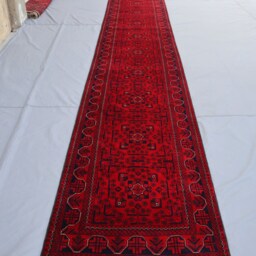20 Ft Red Runner Rug, Afghan Hand Knotted Veg Dyes Wool Bukhara Long Hallway Runner, Entryway Runner, Kitchen, Stairs Runner Rug - thumbnail 2
