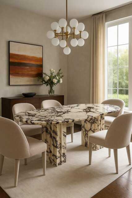 Luxury Calacatta Viola Marble Dining Table - Modern Oval Stone With Pedestal Base - image 1