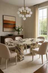 Luxury Calacatta Viola Marble Dining Table - Modern Oval Stone With Pedestal Base - thumbnail 1