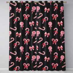 Cute Christmas Candy Cane Ribbon Bow Black Background Seamless Pattern Readymade Eyelet Ring Top Thermal 100% Blackout Curtains - thumbnail 2