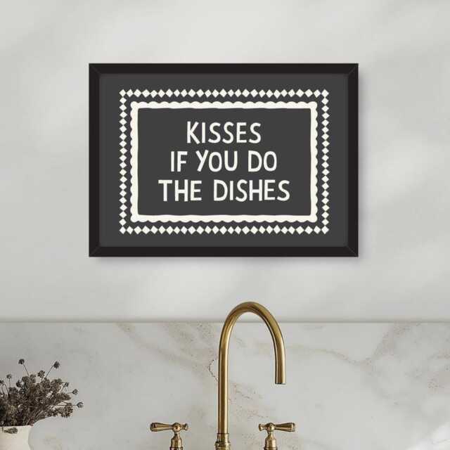 Kisses If You Do The Dishes Print, Prints For Kitchen, Rustic Kitchen Decor, Coastal Boho Style - image 1